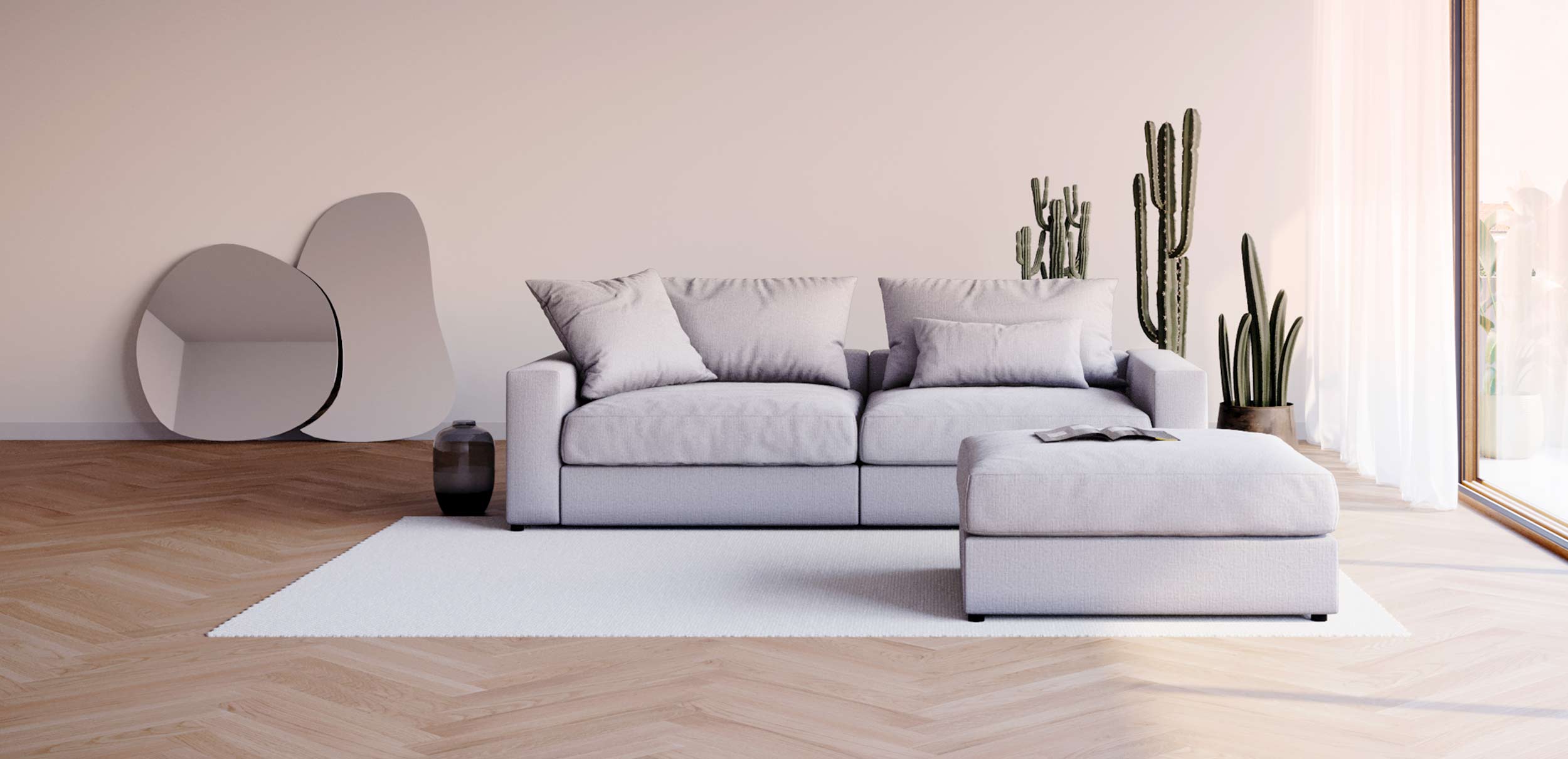 Zweisitzer Sofa FLAYR in grau in modernem Wohnzimmer